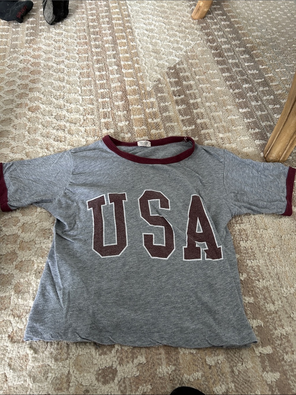 Brandy Melville Gray Tee with Maroon USA Graphic
